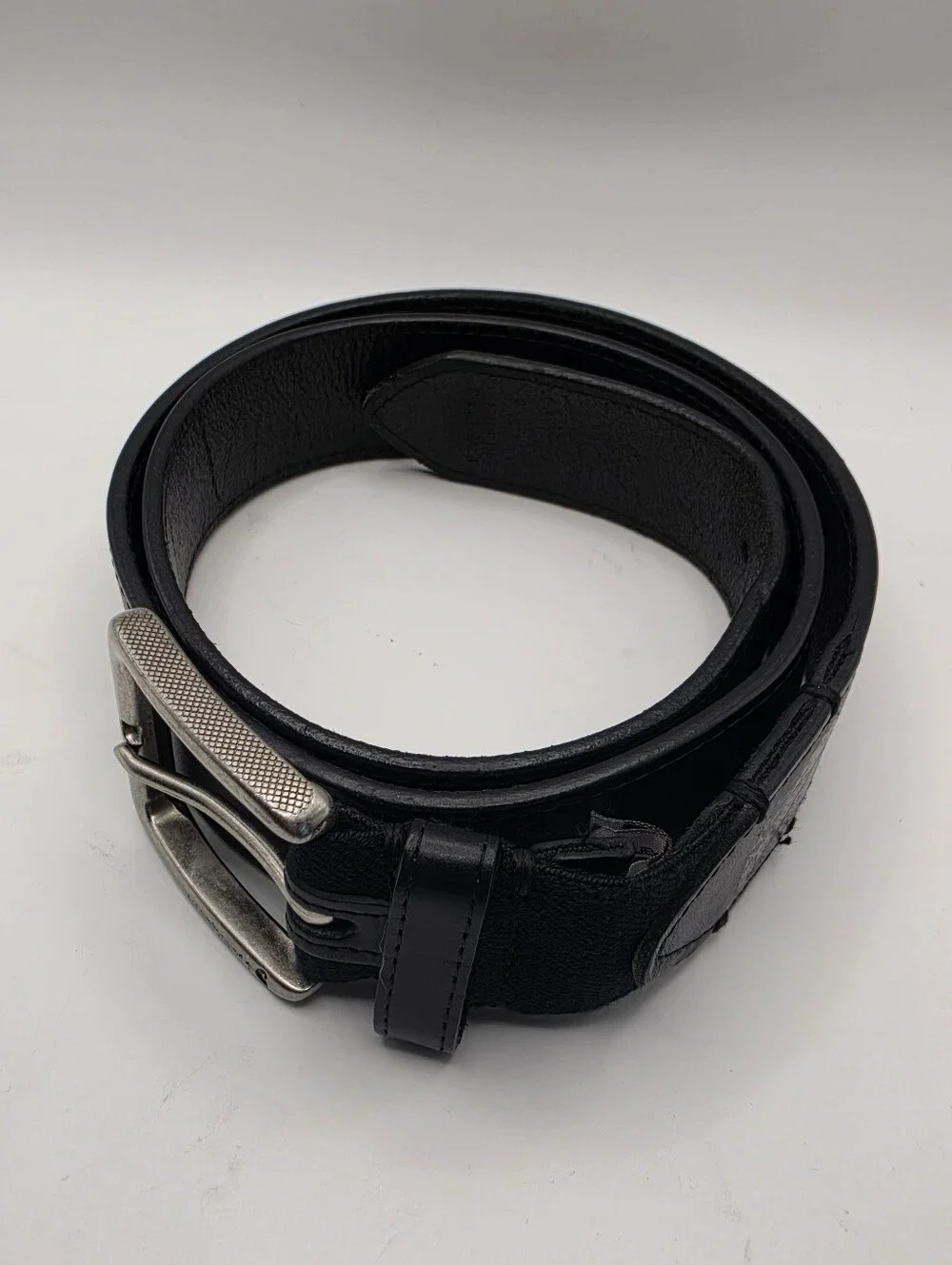 Carhartt Black Canvas‎ Leather Trim Belt Size 36 Logo Buckle Workwear Great Cond